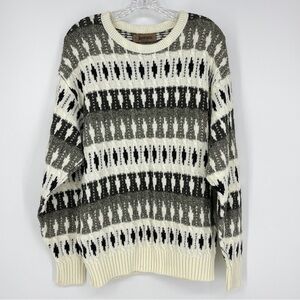 Vintage Jantzen Sweater Medium Grandpa Grandma USA Made Cream Gray Geometrical